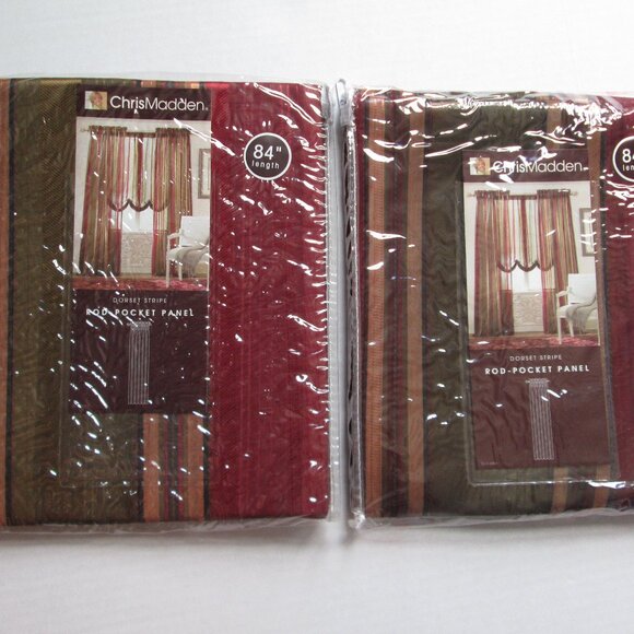 Chris Madden Set of 2 Panels Majestic Red Green Stripe Sheer 50"x84" NIP New - Picture 2 of 9